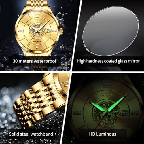 Image of OLEVS Automatic Watches for Men Diamond Skeleton Mechanical Tourbillon Self Winding Luxury Dress Wrist Watches Calendar Luminous Waterproof