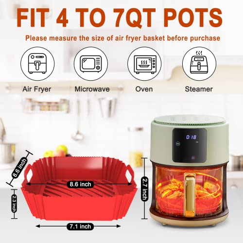 Image of 2 Pack Silicone Air Fryer Liners Reusable, 7.1 Inch Airfryer Liners 4-7 QT Square Air Fryer Liners Silicone Pot Oven Liner Baking Tray, Air Fryer Basket Mat Silicone Bowl Air Fryer Accessories