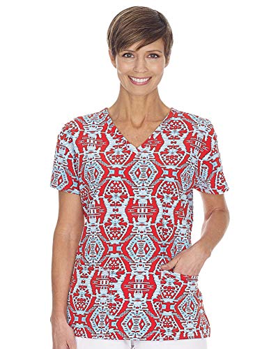 Women's Microfiber Stretch Medical Scrub Print Top