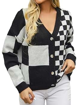 CORIRESHA Women's Checkered Cardigan Button Down Casual Long