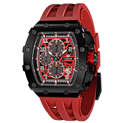 TSAR BOMBA Mens Watches Luxury Tonneau Watches for Men Waterproof 50M Analog Replica Watch Chronograph Calendar Date Menâ€™s Dress Business Work Watch Diver Large Square Face Wristwatch