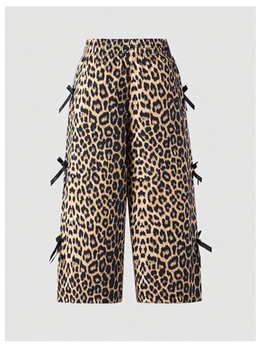 SOLY HUX Toddler Girl's Leopard Bow Pants Y2k Cheetah Print High Waisted Wide Leg Baggy Pants Trousers2