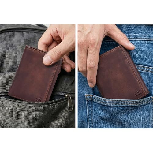 Image of Tri fold Leather Wallet for Men with RFID | Slim Wallets for Men with 1 ID and 6 Credit card slots | Front Pocket Minimalist