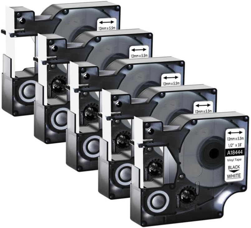 5PK Industrial Labels A18443 18444 18445 Black On White Yellow Label Tape Compatible with 1000 4200 Printer(5PK Black on White)