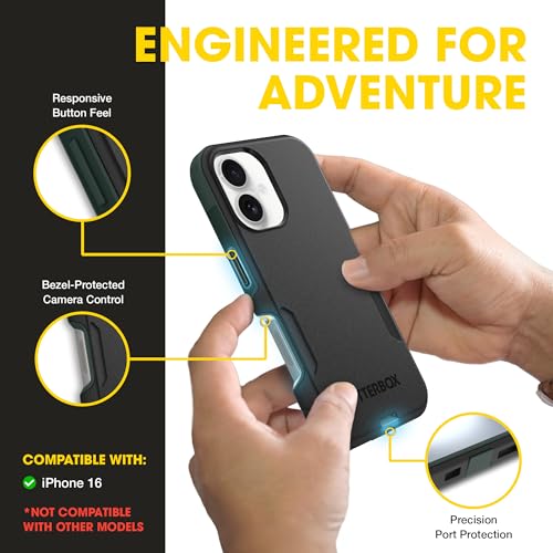 Image of OtterBox iPhone 16 (Only) - Commuter Series Case - Built-in MagSafe - Thin, Dual-Layer, Pocket-Friendly, Port Cover - Forest Night (Black /Green)