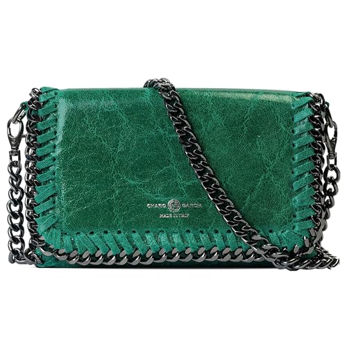 Couro italiano premium feito à mão em Florença, Itália. Bolsa transversal pequena para mulheres com alça removível feita na Itália., Natureza verde, Small
