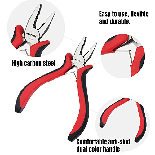 NORTOOLS 5 PCS Combination Mini Pliers Set with Dual Color Grip Cutting Tools Set for Jewelry Arts Mechanical Work Small Electronics Repair