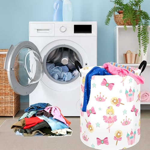 Image of Kids Laundry Hamper Clothes Gift Basket Storage Laundry Baskets Organizer Bin with Handles for Nursery Room (Castle)