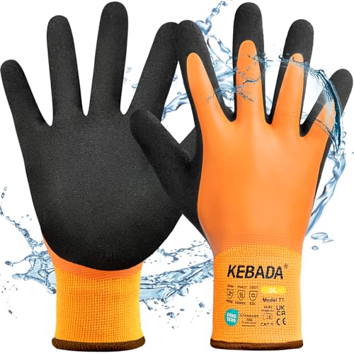 Kebada Winter Arbeitshandschuhe Herren Damen – Wasserdicht, Warm Gefüttert, Rutschfest mit Latexbeschichtung, Thermo Isoliert, für Gefrierlager, Lagerhaus, Angeln, Gartenarbeit, 1 Paar, Größe 9/L