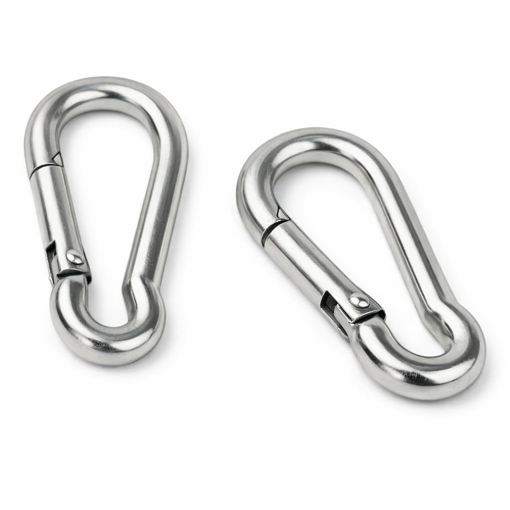Screws City 5mm x 50mm (Pack of 2) A4 Marine Grade Stainless Steel Snap Hook DIN5299C Carabiner Clip Snap Hook Spring 650kg Loaded Steel Karabiner - B10B