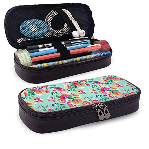 Preisvergleich Produktbild Federmappe,Lederaccessoire,Schlamperm... Mäppchen,Helle Blumenblüten Tragbare Student Leder Federmäppchen Briefpapier Tasche Geldbörse Kulturbeutel Mehrzweck