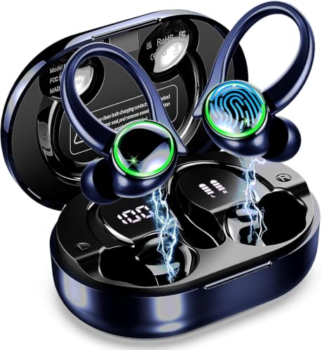 Auriculares Inalámbricos Bluetooth Deportivos 5.4, Auriculares HiFi Estéreo 50H con 4 Mic ENC y Pantalla LED, IP7 Cascos Bluetooth con Gancho para Running, Entrenar, Gimnasio, Deporte y Fitness Diario