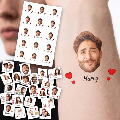 Tatuaggi Temporanei Personalizzati - Tatuaggi Personalizzati con Faccia Foto Logo Nome - DIY Tatuaggi impermeabile - Idee Regalo Donna, Compleanno, Addio al Celibato, Maturità, Bomboniere Matrimonio