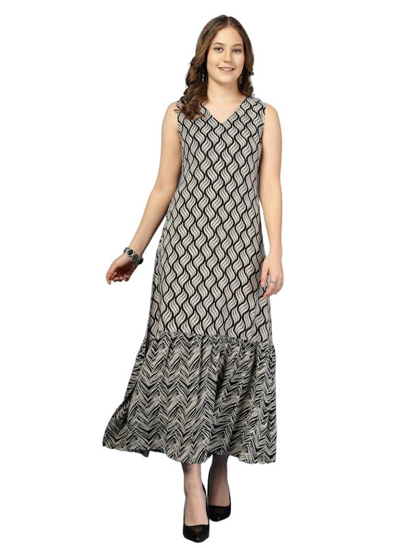 New Rayon Printed Flared Maxi Dress for Women | Women Maxi Length Dress