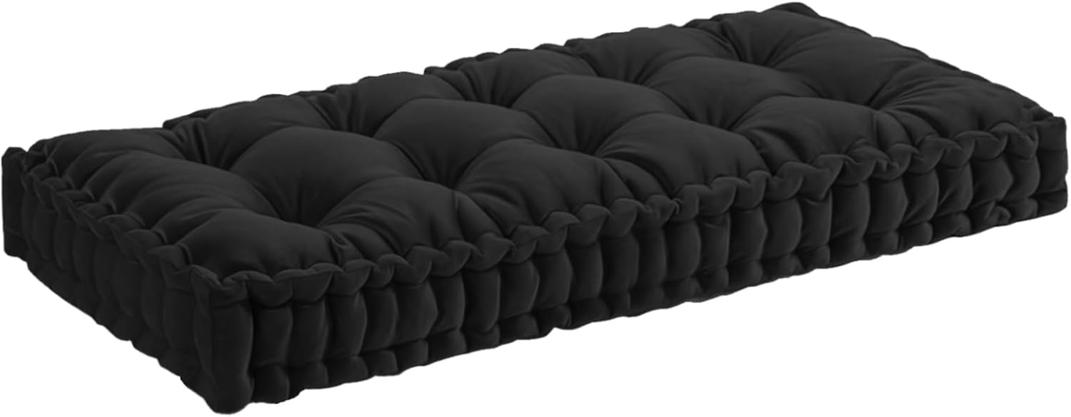HKX Bench Cushion 42x16 in Velvet Kitchen Bench Cushions for Indoor Furniture Dining Piano Window Seat Cushion, Tufted Patio Porch Swing Thicken Bench Pad Memory Foam 4 in Thick (Black)