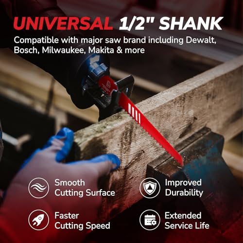 10Pcs Reciprocating Saw Blade Set, 6\" & 8\" Saw Blades with Storage Box, Use for Cutting Wood, Metal, Drywall, Plastics & Composite Materials
