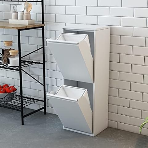 Mülltrennschrank Sollentuna Abfallschrank aus Metall 93 x 33 x 25 cm Mülltrennsystem Cover