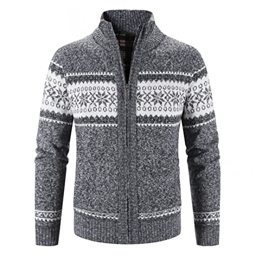 Men Knitted Sweater Jacket Print Stand Up Collar Sweater Cardigans Coat Thicker Warm Outwear3