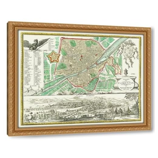 Homann 24x20 Gold Ornate Framed Canvas Art Print Titled: Florence Italy - Homann 1731 Map