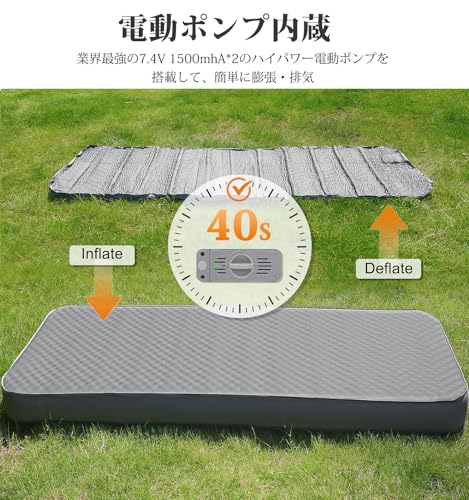 undefined エアーマット インフレーターマット【12CM極厚・幅広75cm】高反発 ポリウレタン 9.5高R値 40s膨らむ 自動膨張/電動ポンプ内蔵 静音 漏れ防止 安全無臭 防水防潮 防災 キャンプマット マットレス エアーベッド 花見 車中泊 収納袋付 持ち運び便利 簡単収納 の商品画像 3