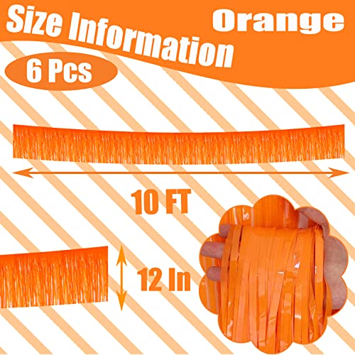 Image of 6 Pack 10 Feet Foil Fringe Garland Metallic Tinsel Streamers Banner Wall Hanging Backdrop Banner for Parade Floats, Thanksgiving, Christmas, Birthday, Halloween Party Decorations(Macaron Orange)