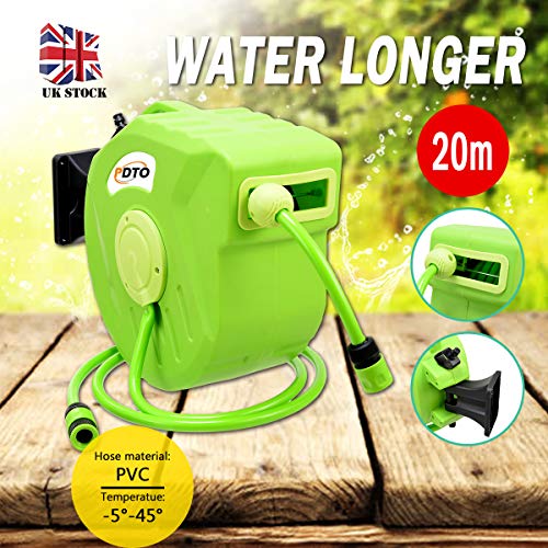 N/A 20M Garden Hose Reel, Auto Rewind Wall Mounted Hose Reel with Hose and 9-Function Spray Tool