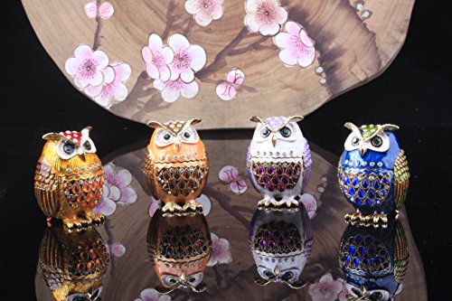 Znewlook Barn Owl Figurine Keepsake Box Crystals Hinged Trinket Pill Box #TOP1