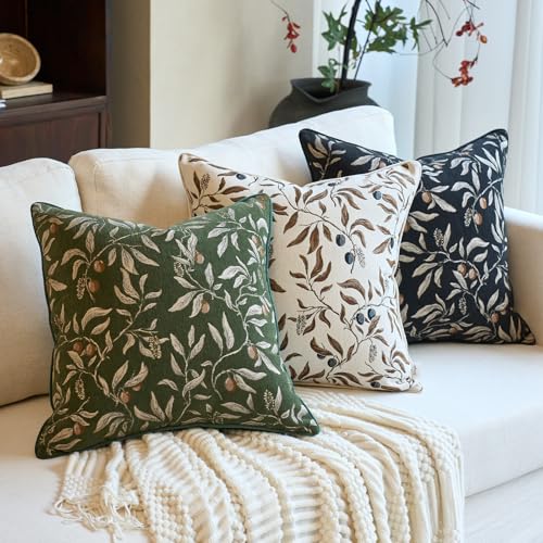 Image of Alerfa Green Floral Throw Pillow Cover 20 x 20 Inch Sqaure Luxury Decorative Pillow Cover for Couch Living Room Bedroom