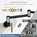 Pot Filler Faucet with Brass Wall Mount Double Joint Swing Arms - Leak Free Designs with High-Flow Aerators - Retractable and Folding Save Space - for Kitchen, Sink, Stove and Bar - Brushed Black Gold