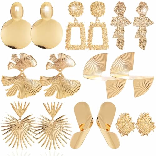 Gold Statement Earrings for Women Large long Gold Geometric Drop Earrings Trendy Twisted Earring Jewelry