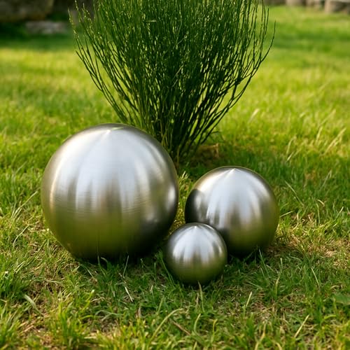 Köhko 3er Edelstahlkugeln-Set-05 Ø 6-12-18 cm Dekokugel aus gebürstet-matten Edelstahl