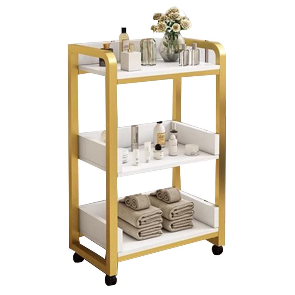 asdchZen Barber Cart Storage Cabinet, Salon Trolley With Drawers, Movable Beauty Locker, Beauty Organizer Spa Equipment,White-Gold-A-80X44X34Cm,White,gold