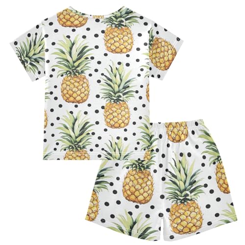 ALAZA Pineapples Black Polka Dots Pajama Set Short Sleeve Sleepwear Soft Lounge Nightwear2