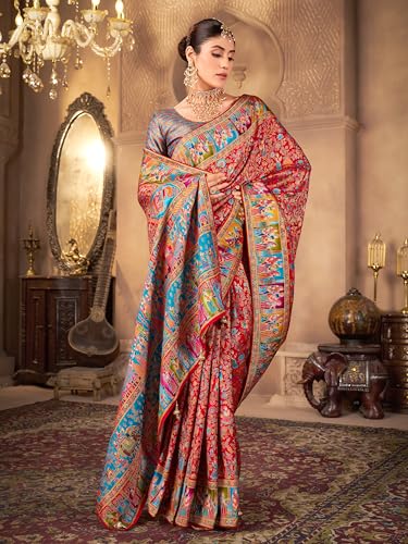 Image of Glory Sarees Women's Luxurious Dola Pure Silk Original Saree Position Print Work Madhubani Inspired Motifs Banarasi Kanjivaram Style Saree With Blouse Piece (Elegant101 Parent)