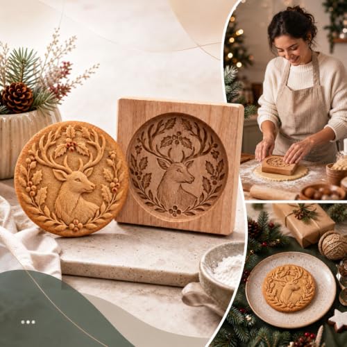 4.72in Carved Wooden Christmas Cookie Stamps, Mini Pie Molds, Elk Print - image 5