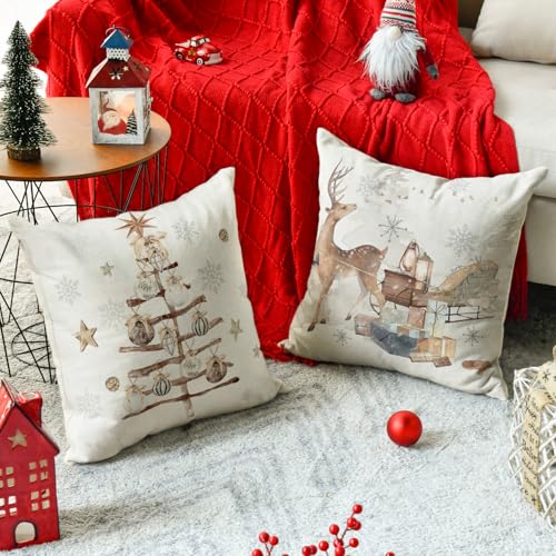 Artoid Mode Tree Deer Sleigh Snowflakes Christmas Cushion Covers Set of 2 - Image 2