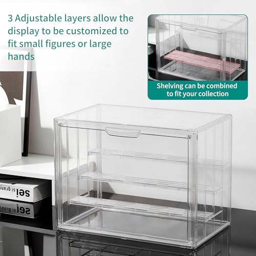 Image of Attelite Acrylic Display Case,Upgrade 4 Tiers Clear Display Case with 3 Adjustable Divider, 4 Pack Stackable Large Storage Box with Magnetic Door for Collectibles Action Figures