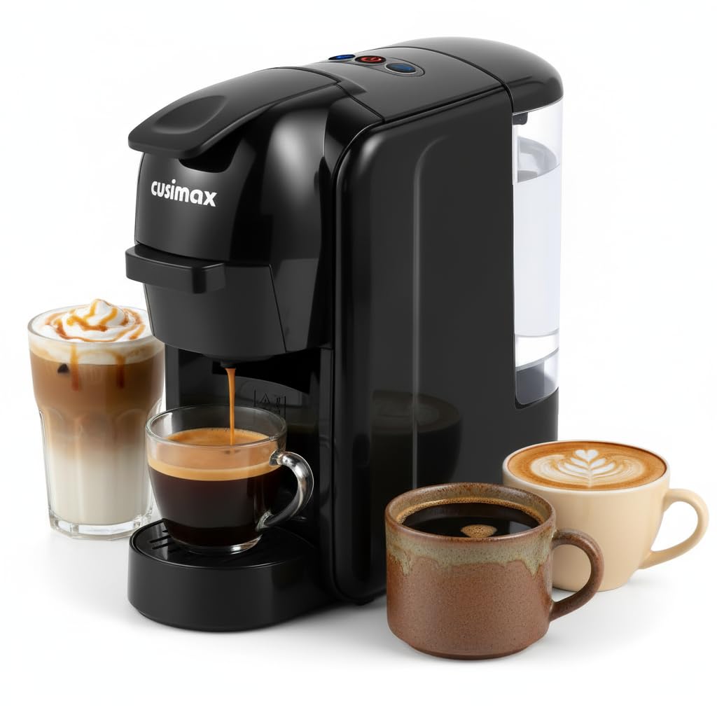 CUSIMAX Cafetera 2 en 1 de una sola porción para cápsulas Nespresso y Dolce Gusto, 19 bares, 1450 W, 0.6 L Mini Pod Cafetera