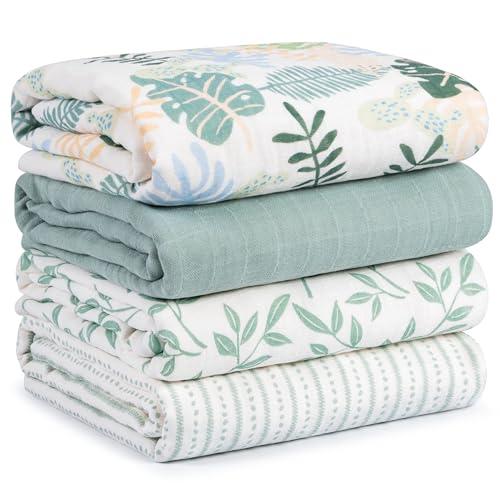 Image of CIVARUA KIDS Muslin Swaddle Blankets for Newborn, 4 Pack Cotton Baby Blankets Neutral, Large 31.5 x 43.3 Breathable Soft Receiving Blanket, Essentials Swaddle Wrap Burping Clothes, Sage Green