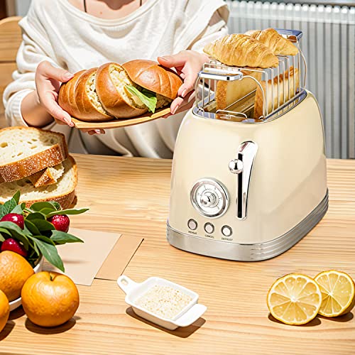 neben Brötchenaufsatz mit frischen Croissants - Detailansicht von Wiltal Retro Toaster 2 Scheiben Deal – Dealfoxx.de