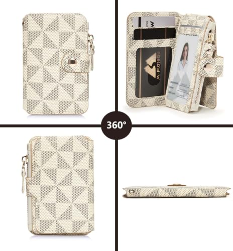 Image of M-Plateau RFID Blocking Slim Card Holder with Key Ring for Women | PU Leather Keychain Wallet with ID Window & Zipper Pocket, Credit Card Case for Daily Carry (Off White)