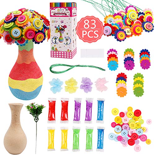 DigHealth Kit d'artisanat Jouet Bricolage pour Enfants, Crafting Kit, DIY Vase mit Bouquet de Boutons et Fleur en Tissu pour Fille Garçon Âge 4 5 6 7 8 9 10 12 ans