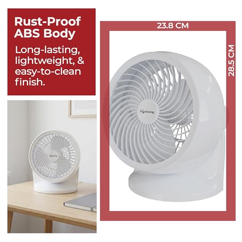 Image of Lifelong 180mm 2-in-1 Table & Wall Fan | 3 Speed Settings, 2100 RPM, 30W Copper Motor | Desk & Wall Mountable Air Circulator, 90 Adjustable Tilt | 353 CFM Air Delivery, Compact & Lightweight (White)