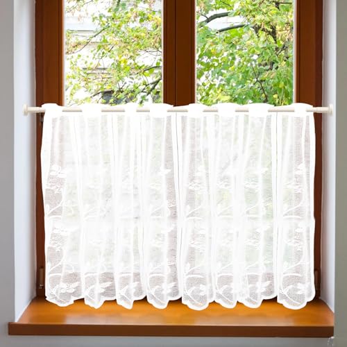 ZOLGINAH Visillo Cocina con Delicados Patrones de Mariposas y Flores,Cortinas Cocina Modernas con Ojales,Blanco Semitransparente Visillos Cortos para Ventanas Salon Dormitorio (105x90cm(BxH),1 Piezas)