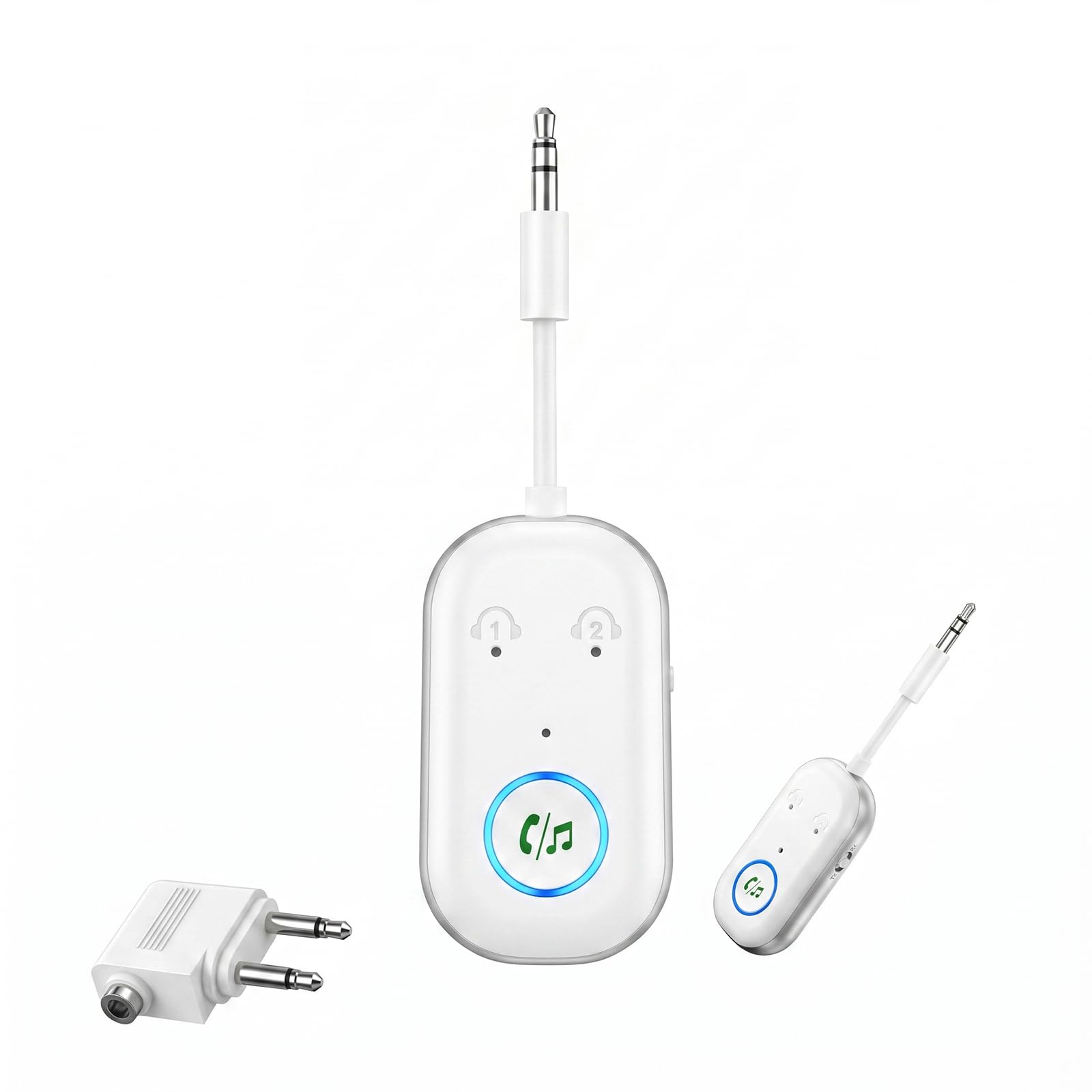 2 en 1 Transmisor Receptor Bluetooth 5.3,Transmisor Bluetooth Jack 3.5mm,Receptor Bluetooth Jack 3.5mm Soportes para 2 Auriculares,Adaptador Bluetooth para TV/Avión/Coche/Auriculares/Altavoces