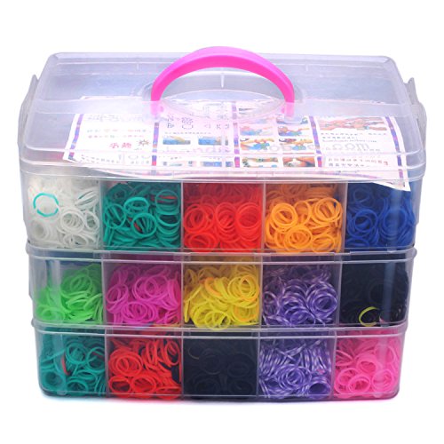 Colorful Gifts 7500pcs Fun Rubber Loom Bands Box Set Make Rubber Band Diy Loom Charms Bracelet Silicone Kit Refill