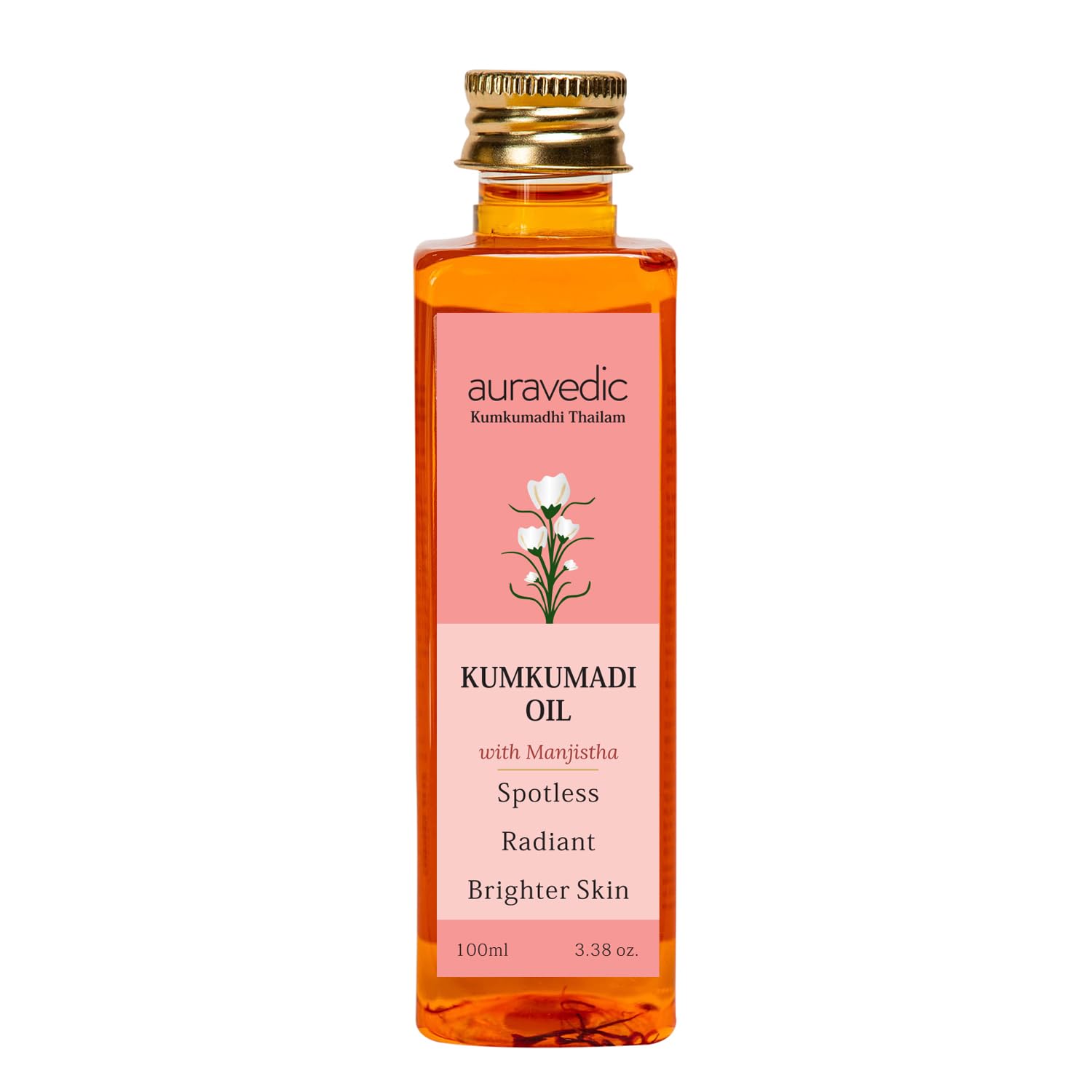 Auravedic Kumkumadi Oil For Face 100 Ml, Kumkumadi Tailam Face Oil with Manjistha - Dark Spot Corrector For Glowing Skin