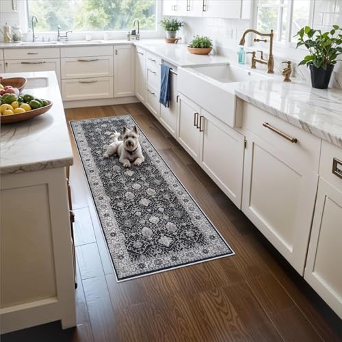 4x6 Living Room Area Rugs: Washable Non-Slip Boho Decorative Rugs for Bedroom Nursery Low Pile Neutral Small Carpet for Kitchen Dining Room Non-Shedding Floor Mat for Kids Room Office (4x6,Black)