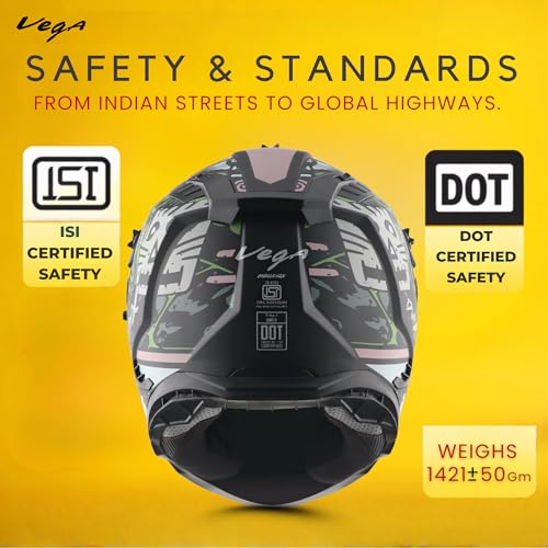 Image of Vega VF 11 Dirt-X Challenge Full Face Motorcycle Helmet with Shock Absorbing Shell, Aerodynamic Design, Ventilated Interior, Aggressive Racing Styling Black Grey -M