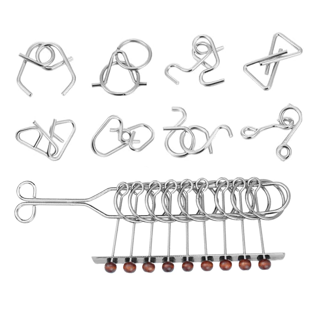 Puzzle in Metallo 3D, Set di 9 Rompicapo in Filo Metallico per Adulti e Bambini, Giocattoli Educativi per Sfida Mentale e Divertimento Familiare, Regalo per Appassionati di Giochi di Logica